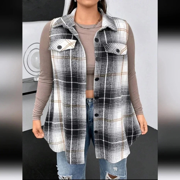 SHEIN Plaid Button Up VEST - Picture 1 of 10
